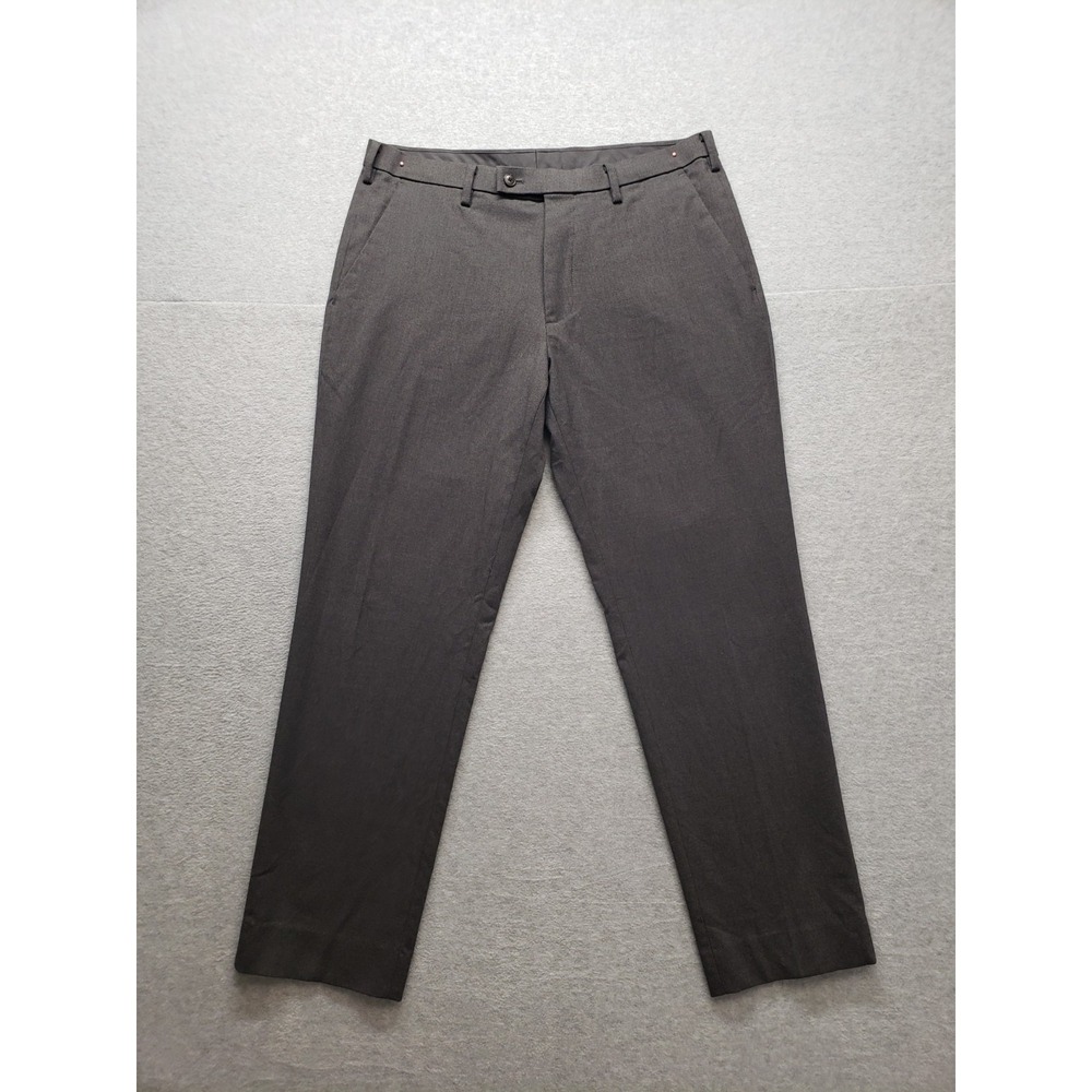 Uniqlo Men Dress Pants 34X34 Gray Zip Hook & Eye Button Mid Rise Pockets Formal